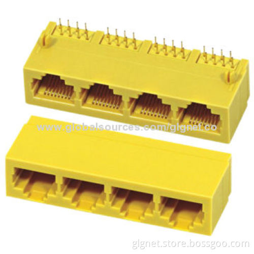 1x4-port RJ45 Connectors with/Without Shielding, R/A Type, RoHS Directive-compliant